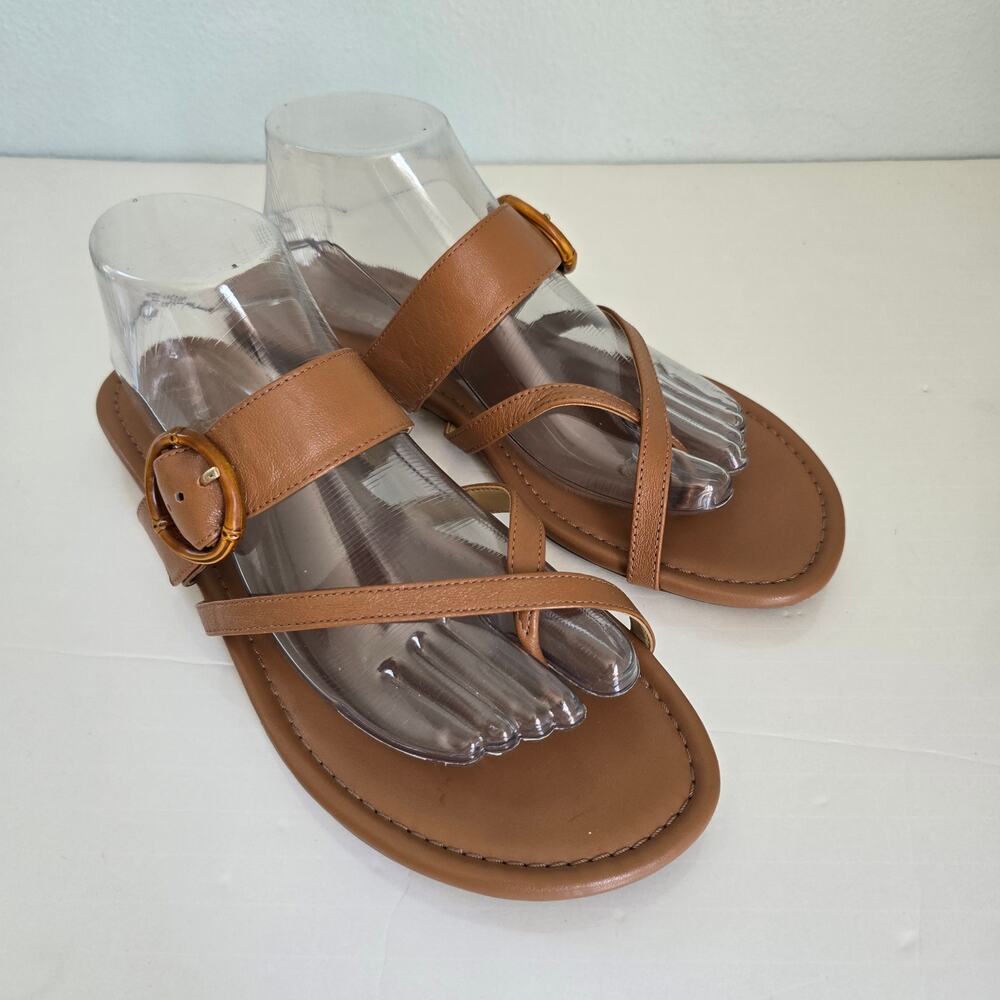 Talbots Gia Buckle Sandals Women's 9 Carmel Nappa Leather Bamboo Coastal Classic